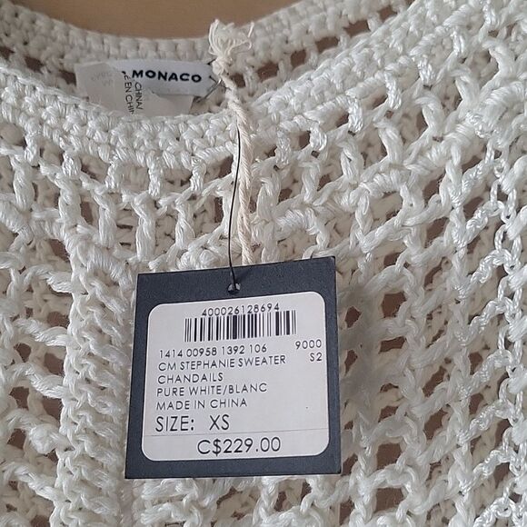 NWT Club Monaco XS Crochet Woven White Cut Out Knit Boho Linen Relaxed Top Drape - Picture 7 of 11